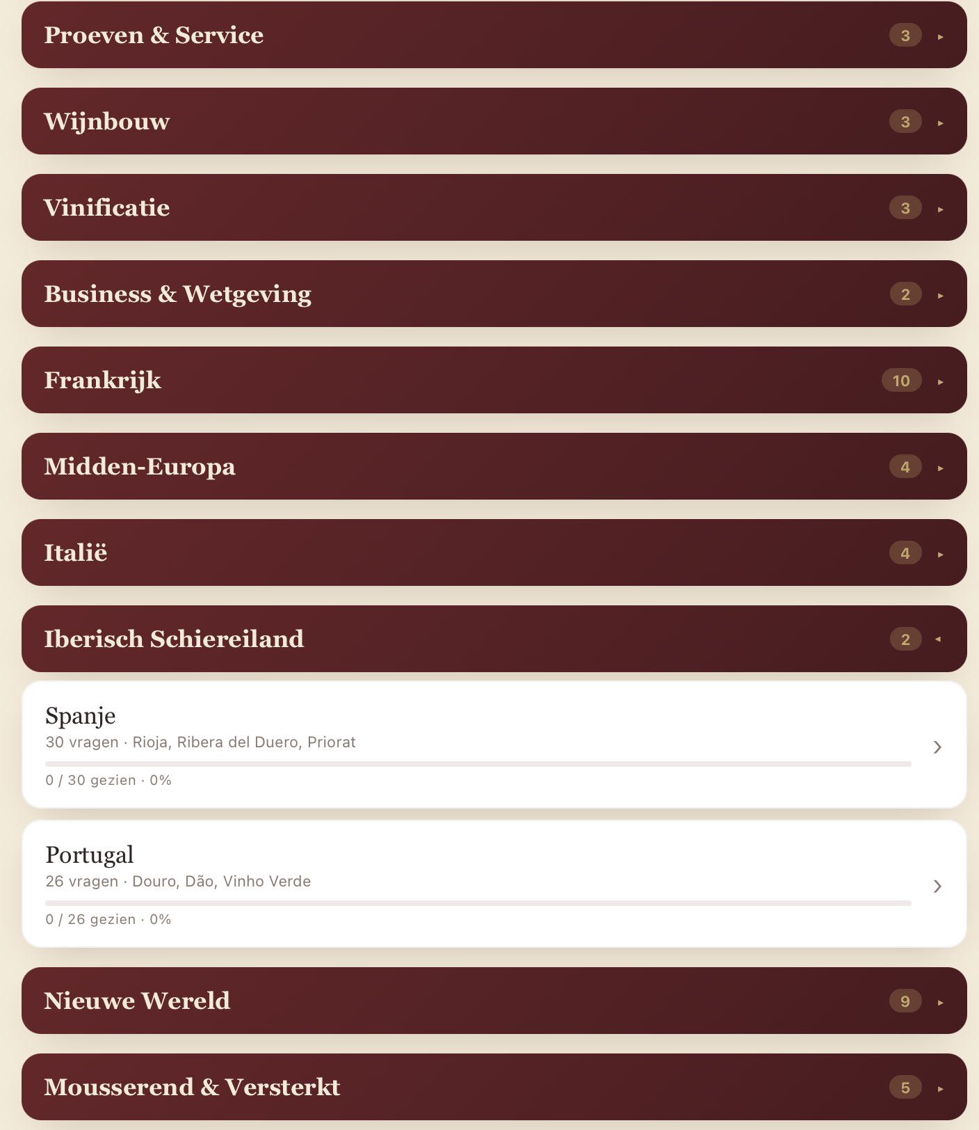 Wijnstudie App - Hoofdstukken Europa